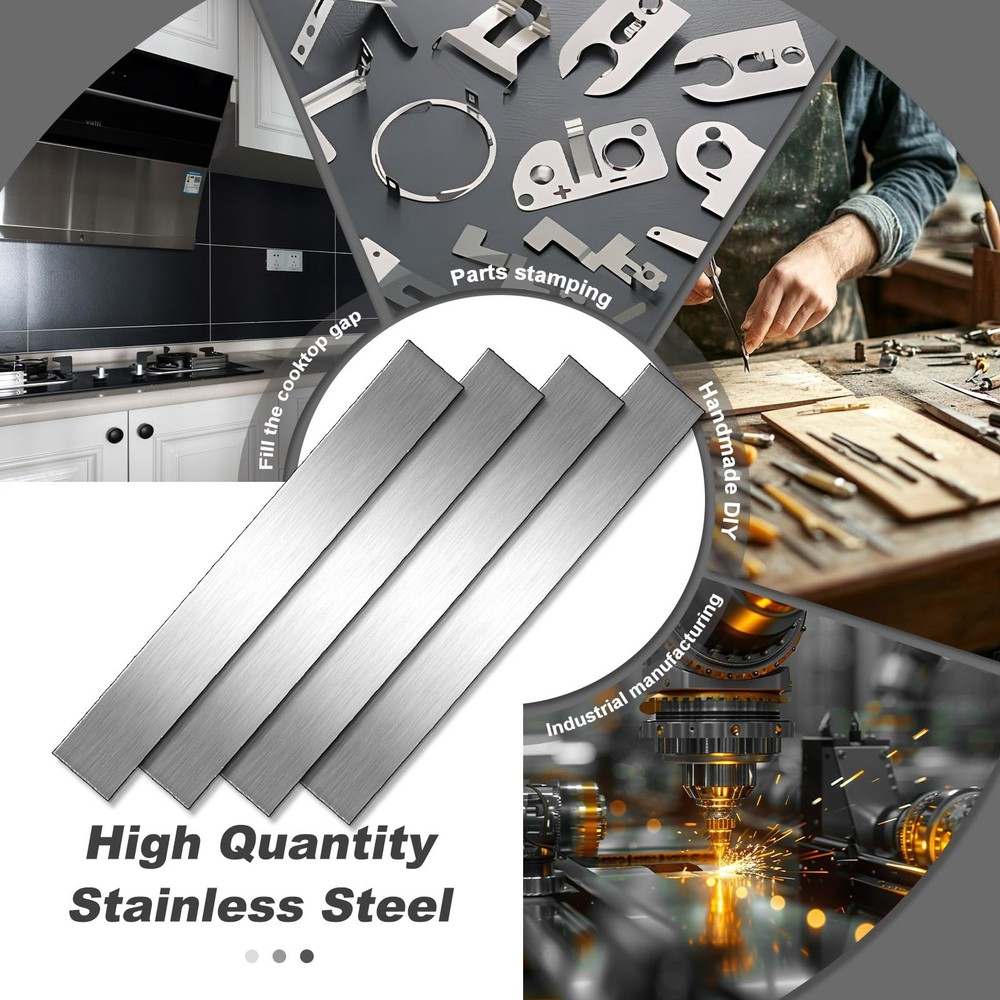 Vrizminfly 10 Pcs 304 Stainless Steel Strips Brushed 1" Width, silver
