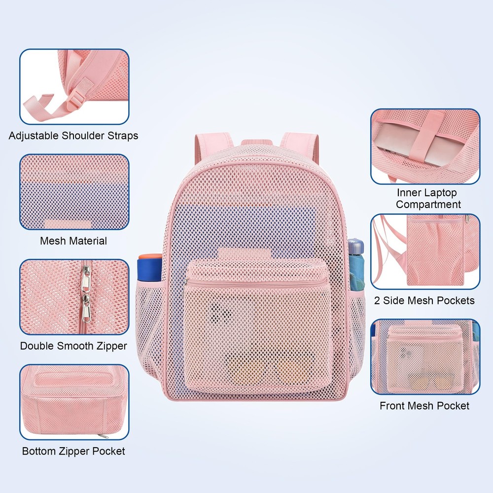 Heavy Mesh Backpack with Rain Cover,See Through Mesh Backpack for School,Beac...