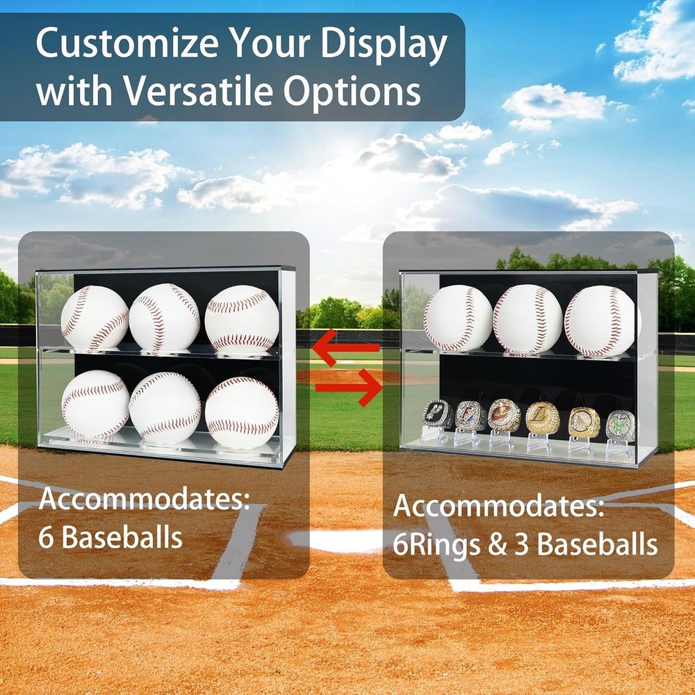 Acrylic Baseball Display Case - Wall Holder, Clear Ring Display Case, Dual Fu...