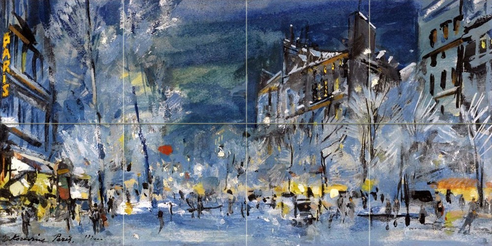 Paris in Winter Tile Mural Kitchen Bathroom Wall Backsplash Marble Ceramic