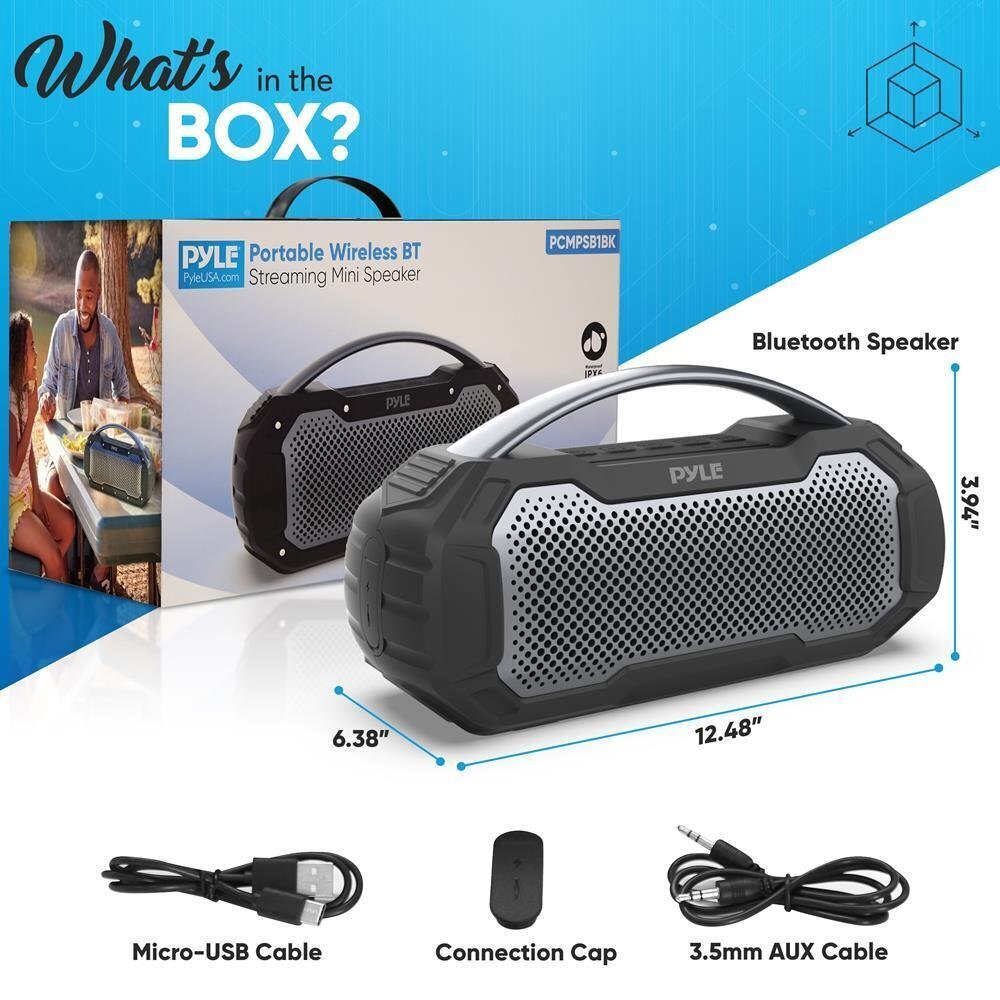 Pyle Portable Wireless BT Streaming Speaker-IPX6 Waterproof Wireless Speaker
