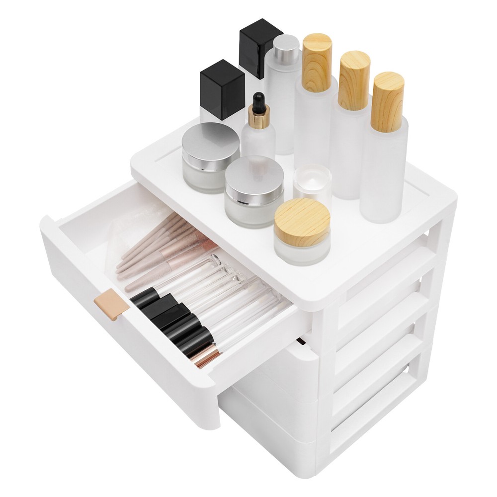 Stylish White Desk Organizer with 4 Drawers for Space-Saving Storage