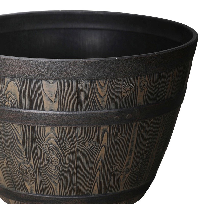 Rustic Whiskey Barrel Planter Recycled Plastic Drainage UV Resistant Lightweight