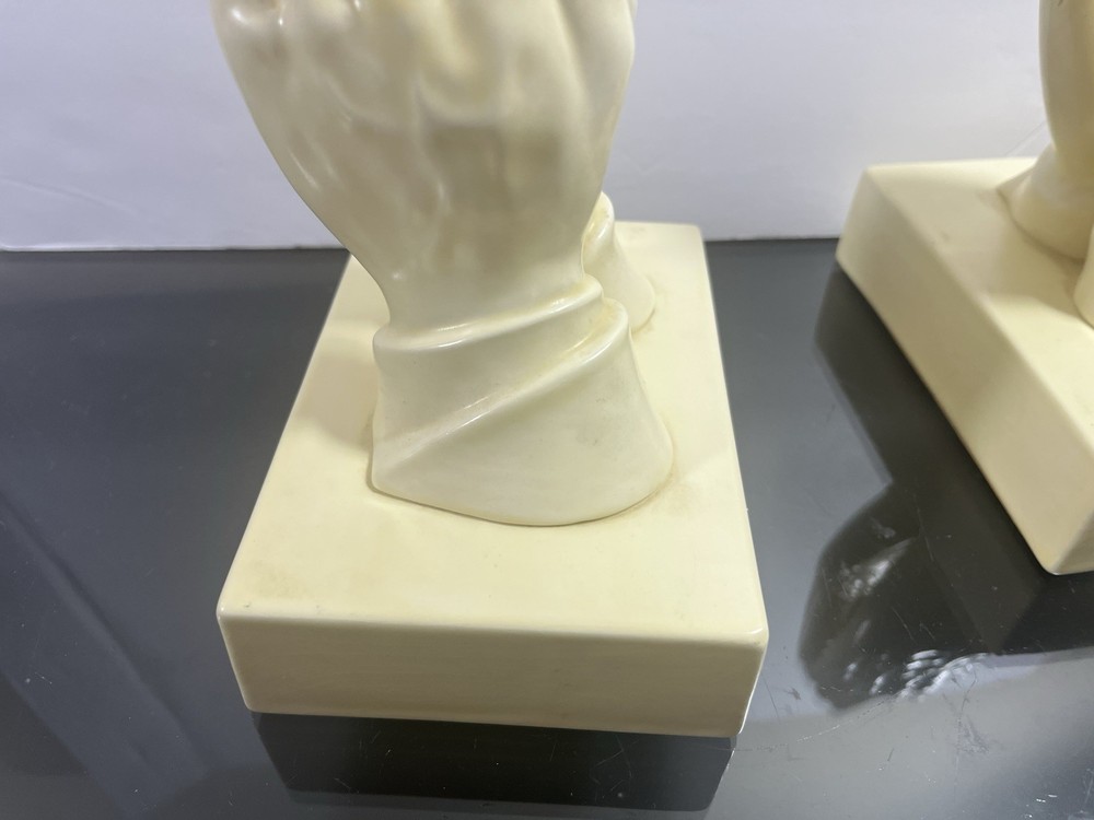 Pair Ceramic 8” Praying Hands Bookends Door Stoppers