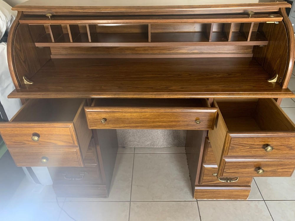 Brown Vintage Roll Top Writing Desk