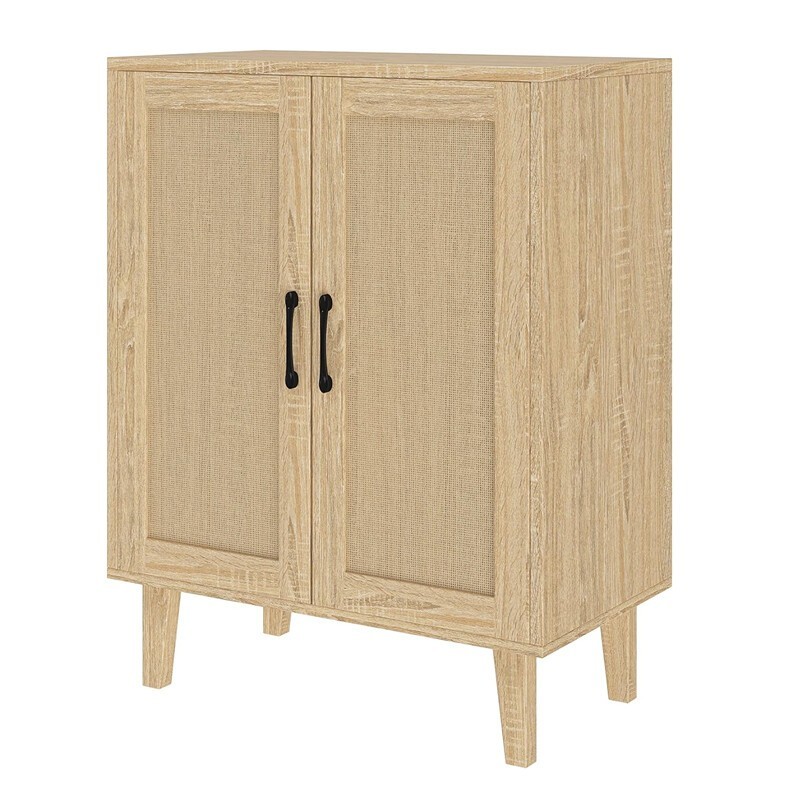 Buffet Cabinet Sideboard W/ Rattan Decorated Doors Kitchen Storage Cupboard New