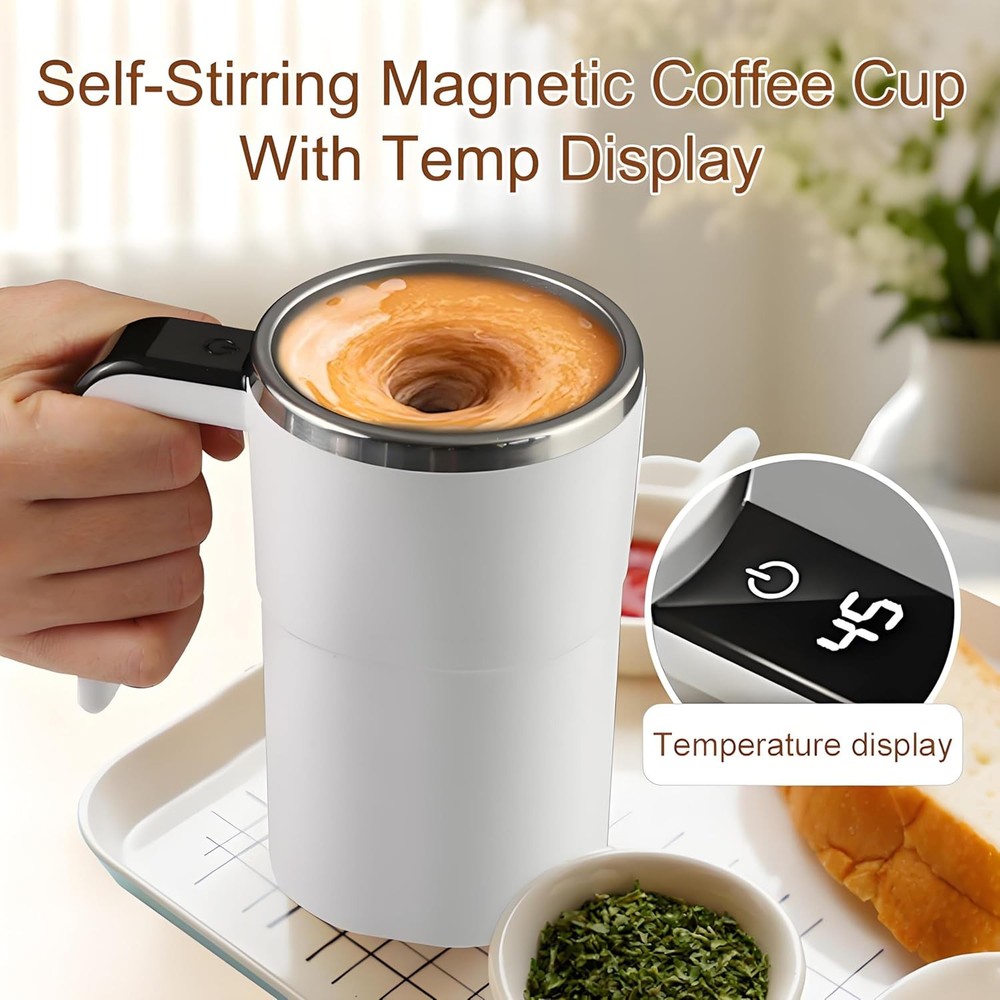 2-Pack Magnetic Self-Stirring Coffee Mug Temperature Display for Instant Drinks