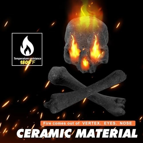 9 Pcs Fireproof Ceramic Skull Logs for Fire Pit, Bonfire, Campfire & Halloween D