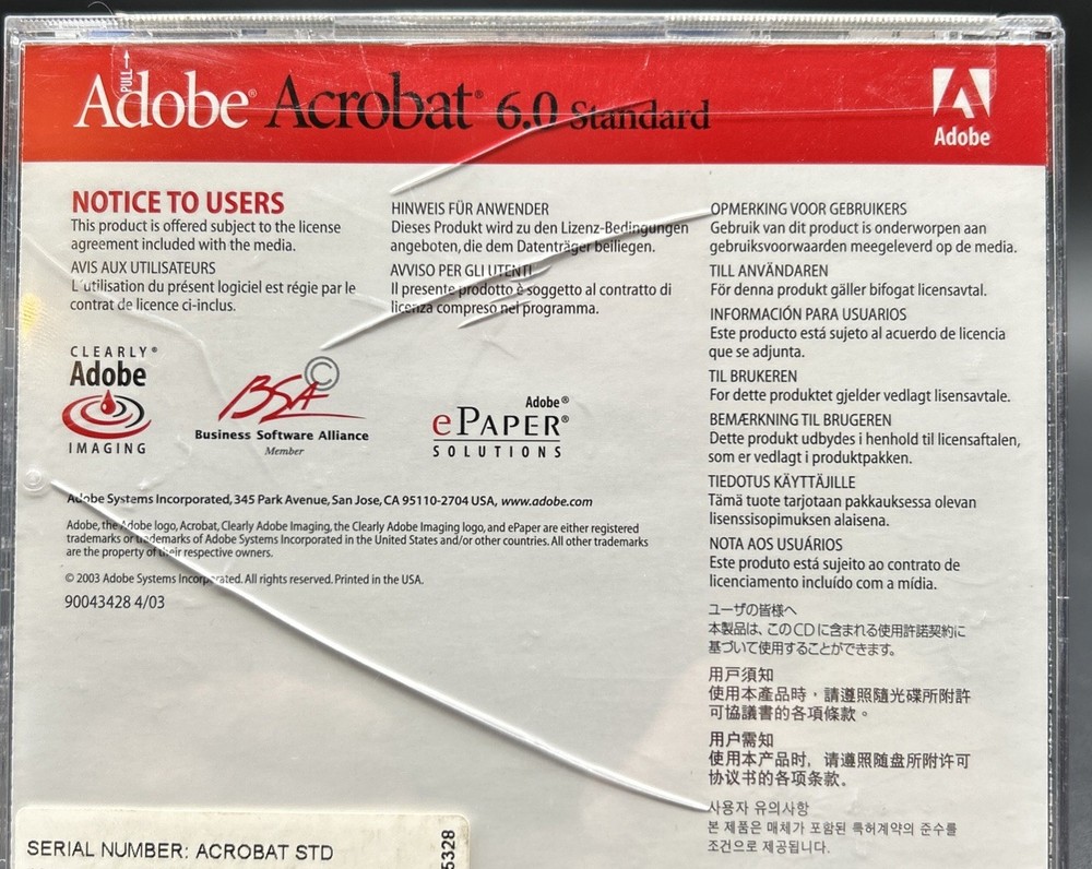 Adobe Acrobat 6.0 For Windows With Serial Number - Free Ship!