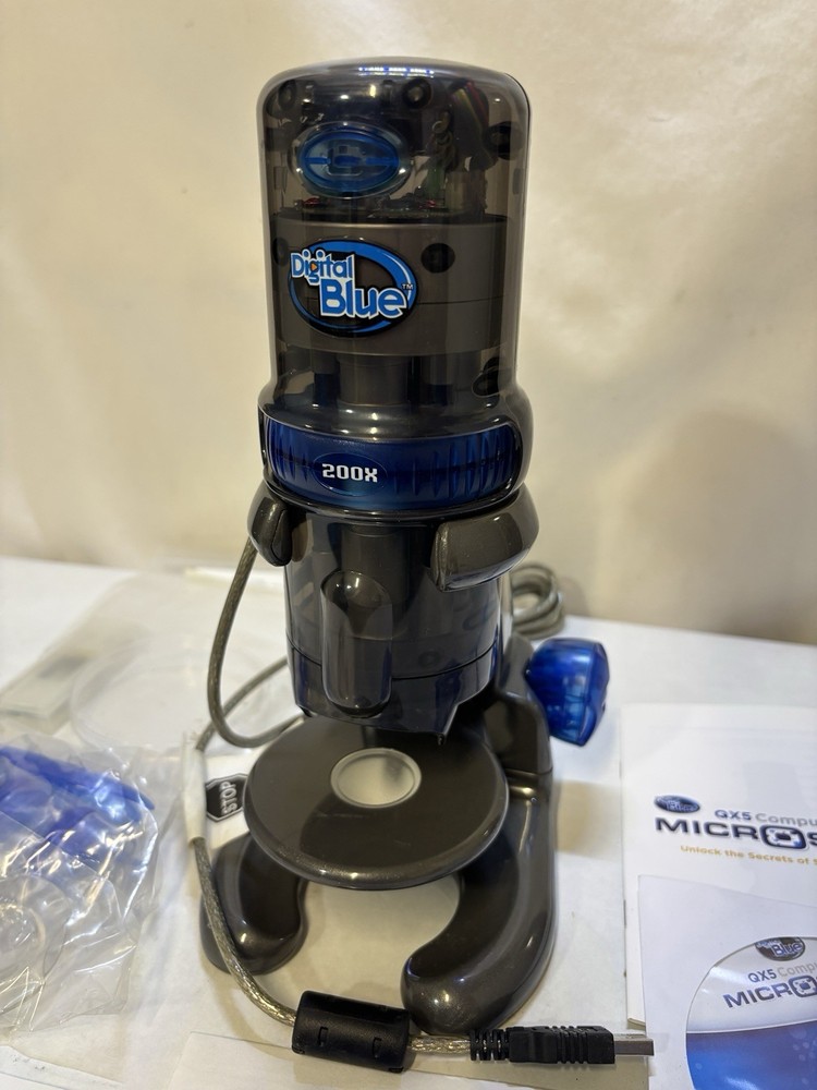 NeoSci QX5 USB Digital Blue School Edition Computer Microscope 10-200X Kit