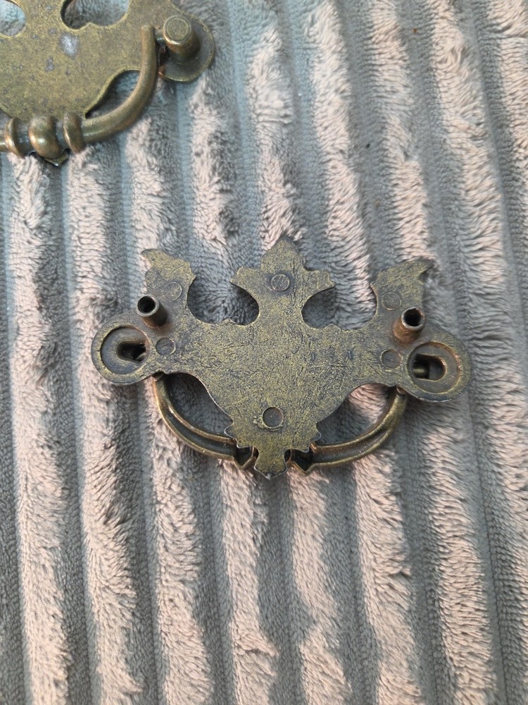 Vintage Lot of 6 Brass Drawer Drop Pulls Hardware 2.5" OC Replacement Pulls