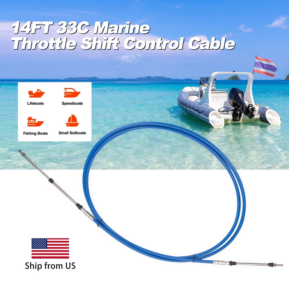 14 FT Universal 33C Throttle Control Cable for Boat Inboard Engine Control Lever