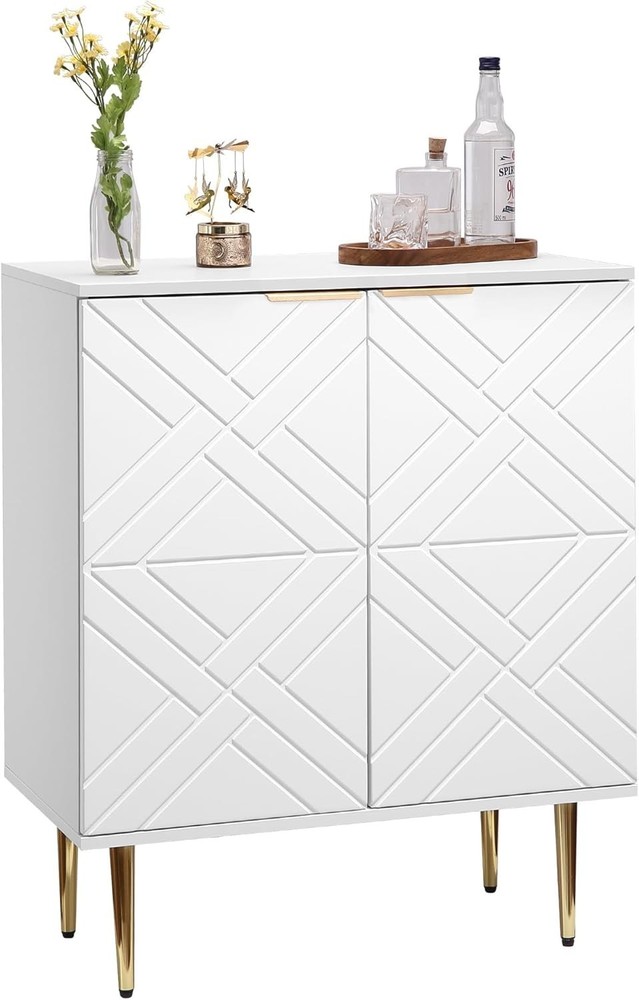 29" Wood Storage Cabinet with 2 Embossed Pattern Doors Modern Sideboard Buffet