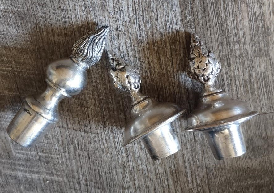 THREE Antique Silverplate Flame-Shaped CANDLEABRA FINIALS Two Matching
