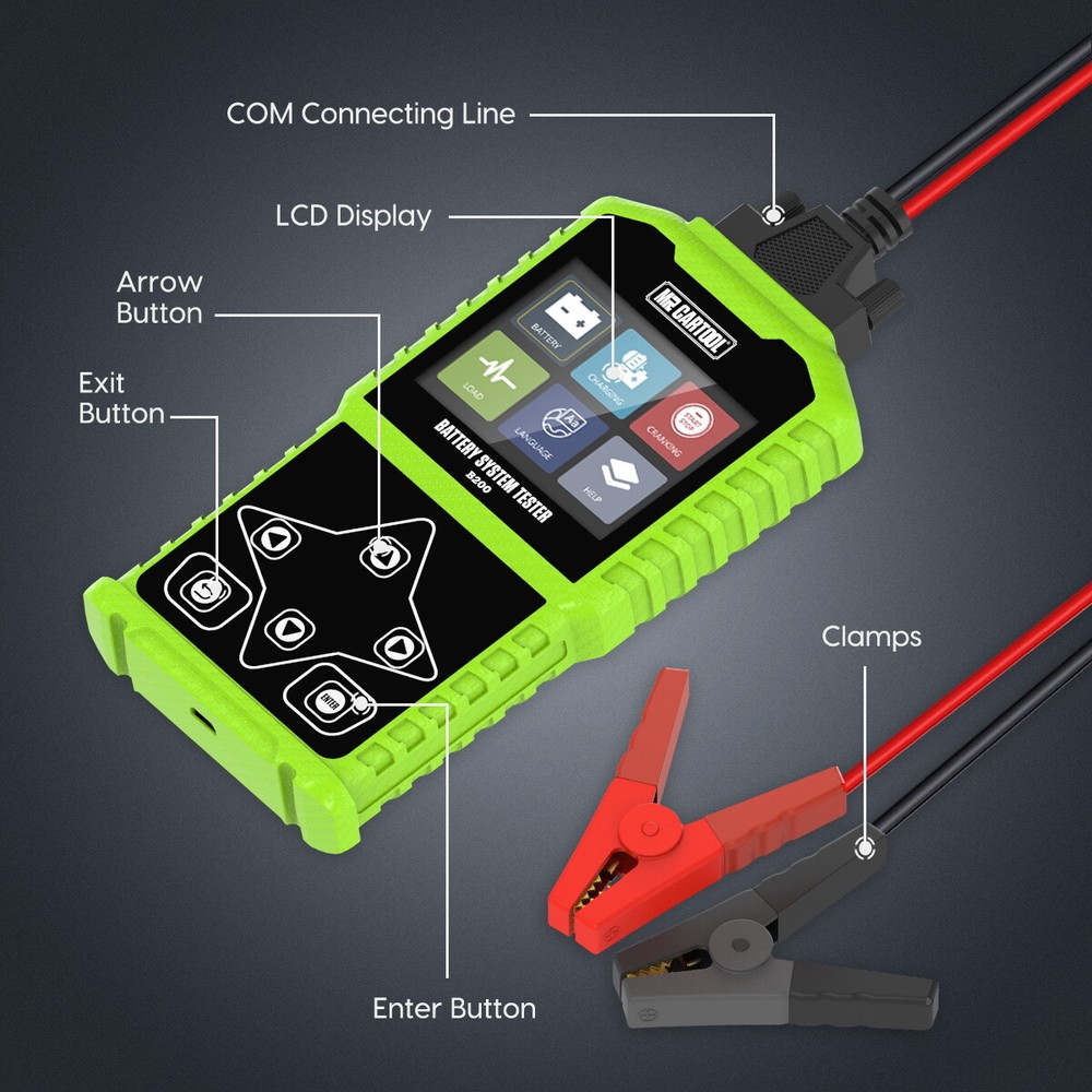 Car Battery Tester 12/24V Load Tester Charging System Analyzer Color LCD Display