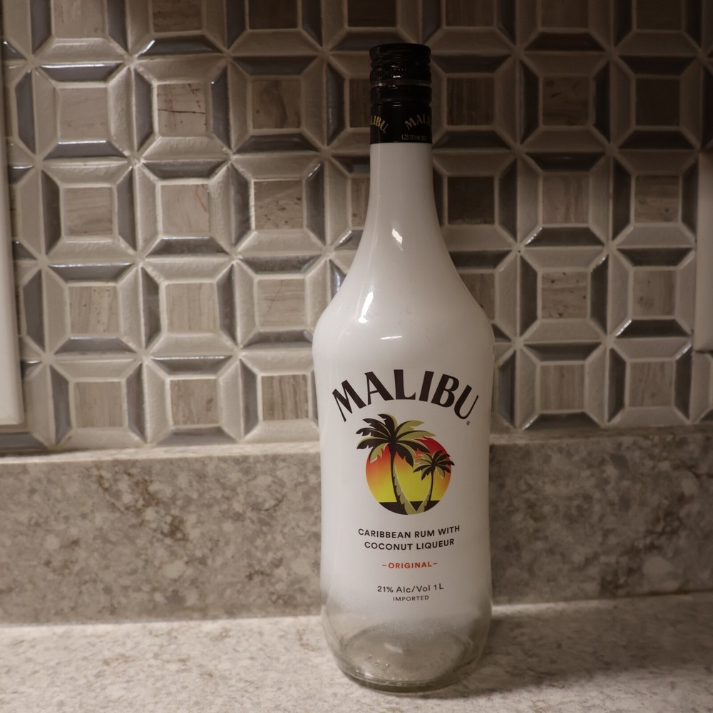 EMPTY 1L Malibu Original Coconut Rum Bottle w/o Cap