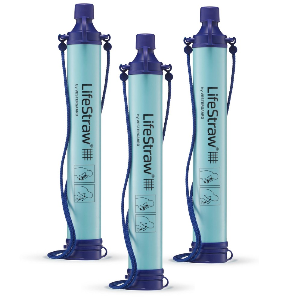 LifeStraw Personal Water Filter 3 Pack Ultralight Microfilter for Camping Sur...