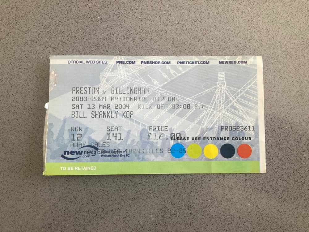 Preston North End v Gillingham 2003-04 Match Ticket