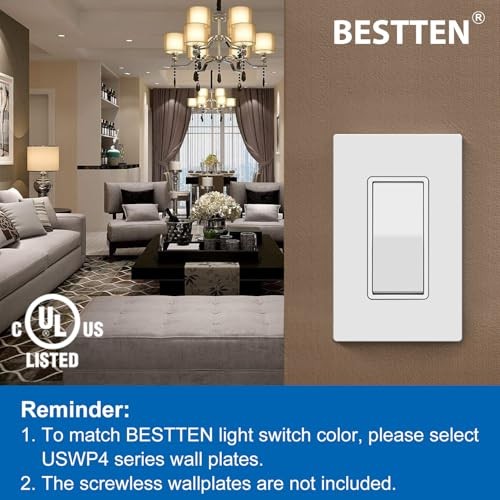 Pack Decorator Wall Light Switch, 15A 120/277V, Paddle Light Single Pole 10