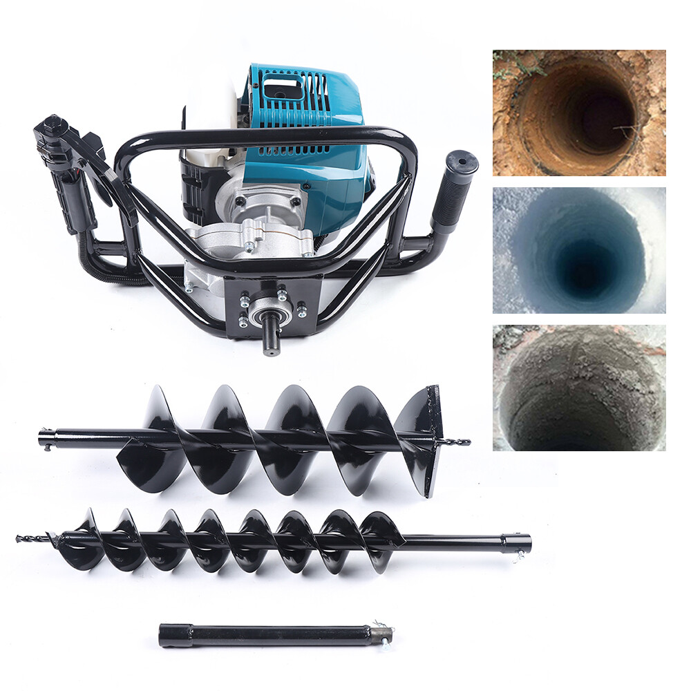 52cc 2 Stroke Post Hole Digger Gas Powered Earth Auger Drill Machine with 2 Bits
