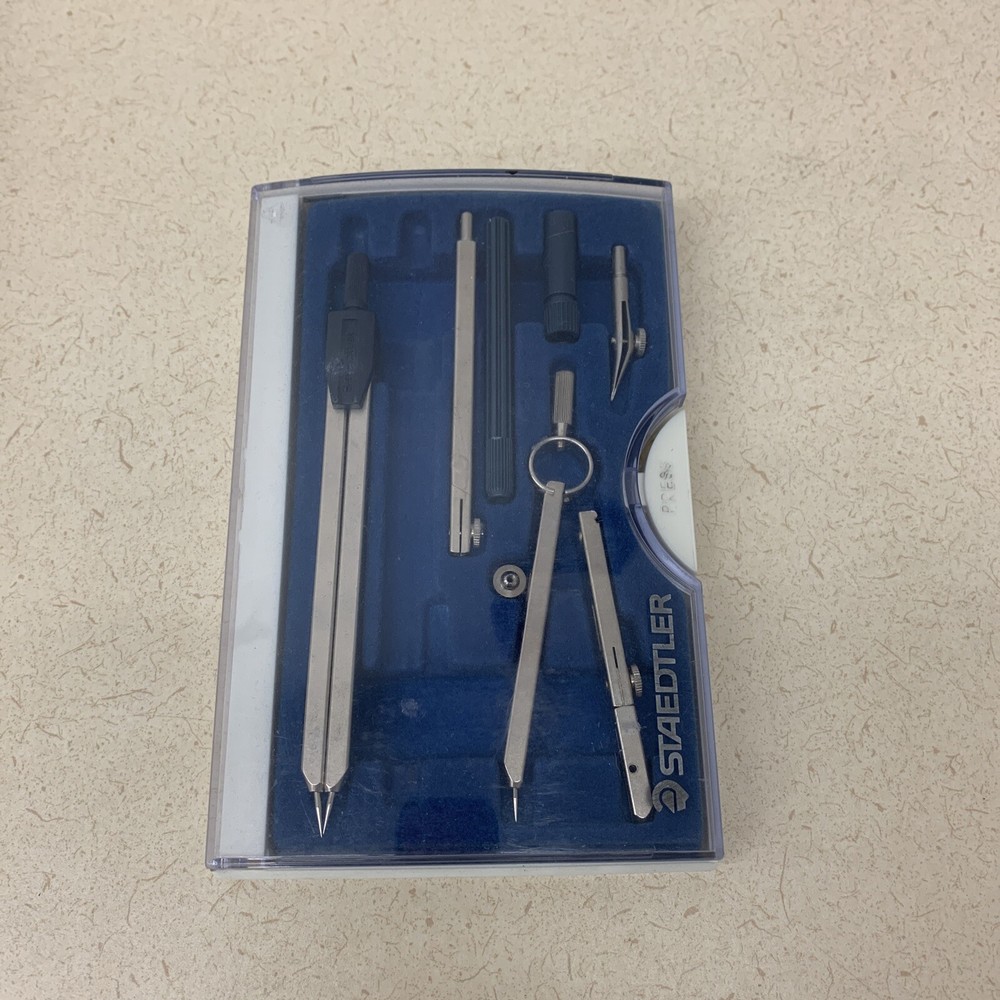 STAEDLER Drafting Math Set Kit 7 Piece Tools Engineering Compasses Italy *Read