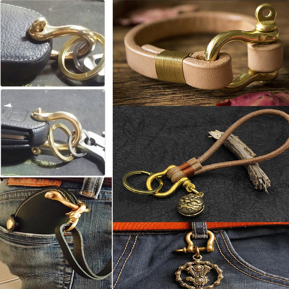 5/50pcs solid brass bow shackle D-ring keychain hook clasp connection leather