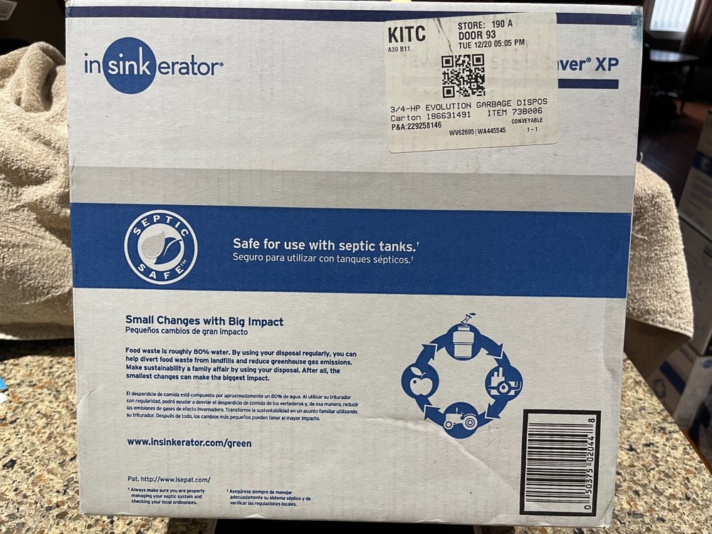 NEW! InSinkErator Evolution XP 3/4 HP Continuous Feed Noise Insulation Disposal