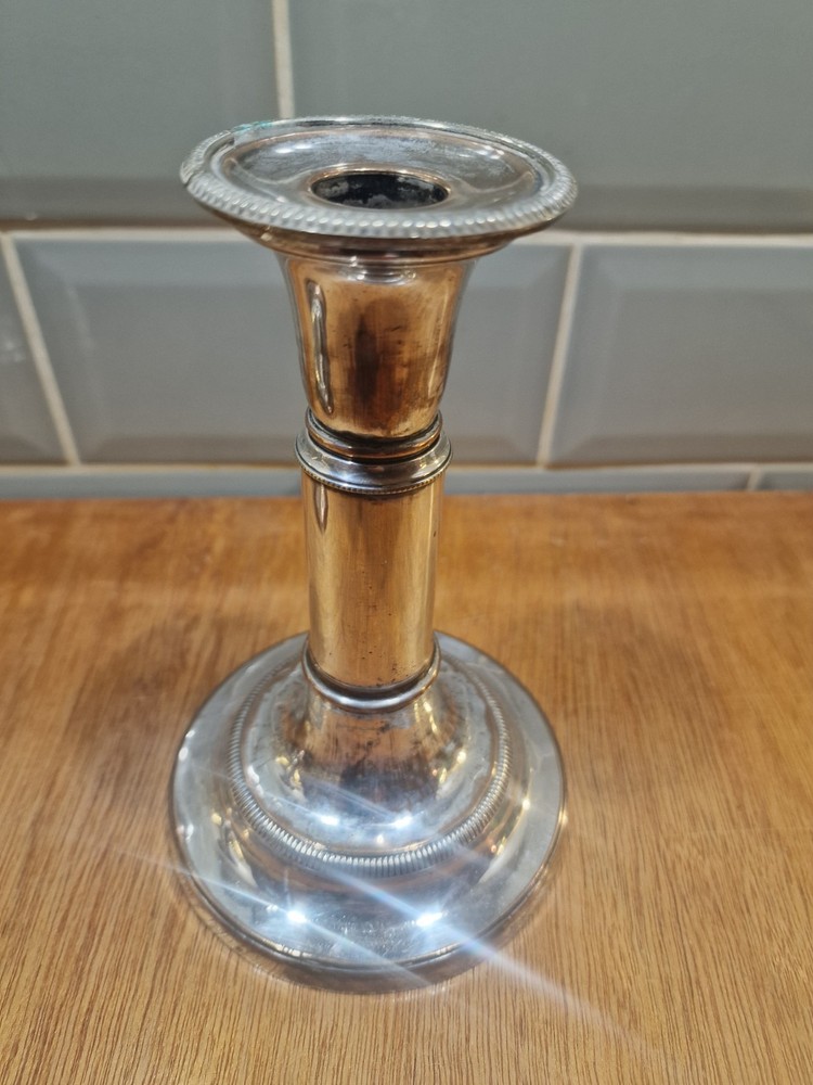 Pair Antique Silver Plated Neoclassical Candlesticks