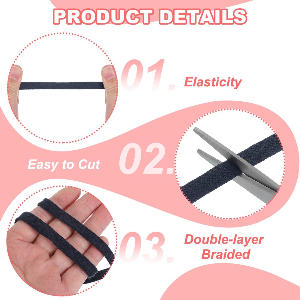 Flat Drawstring Cord 10mm x 5 Yd Replacement Flat Rope with Ruler Navy Blue