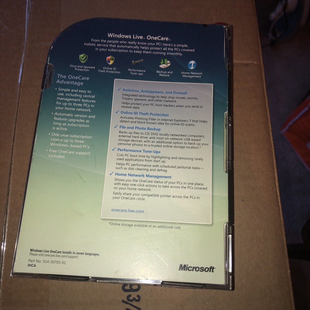Windows Live One Care Microsoft Antivirus CD ROM XP/Vista