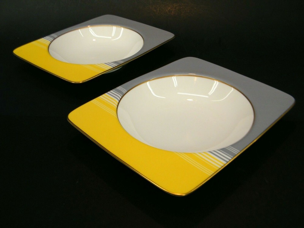2 Pc DANiEL HECHTER YELLOW COMPLiMENTS MODERNiST RECTANGULAR SOUP CEREAL BOWL