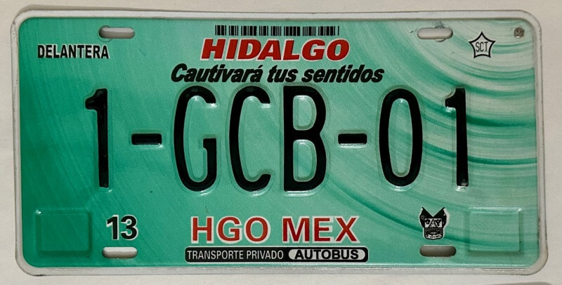 HIDALGO Mexico Bus License Plate #1-GCB-01