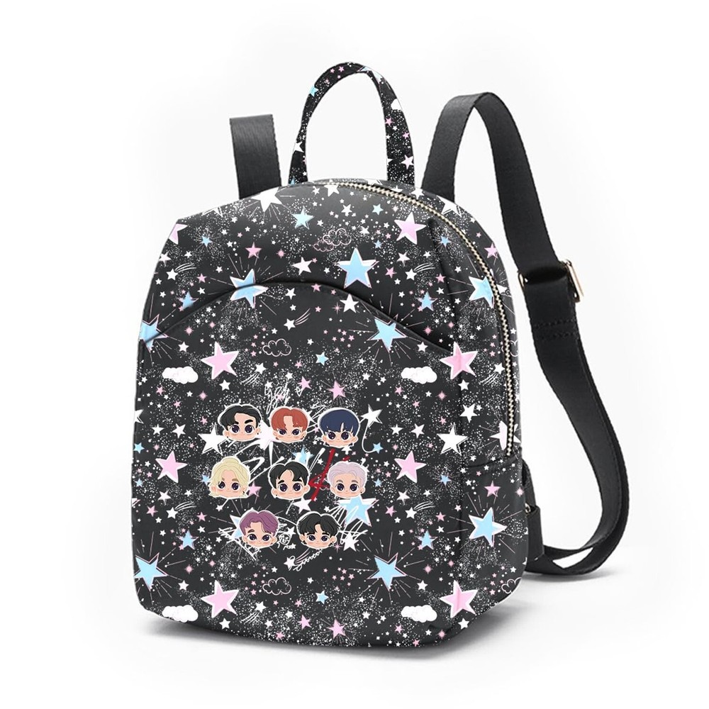 Glittery Stars and Clouds Printed Backpack with Adjustable Straps, Black, Pin...
