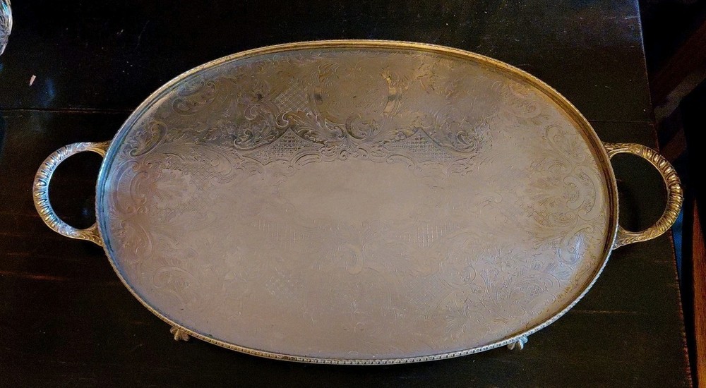 Walker & Hall Engraved Sheffied Silver Plate Drinks Tray 22 Inches