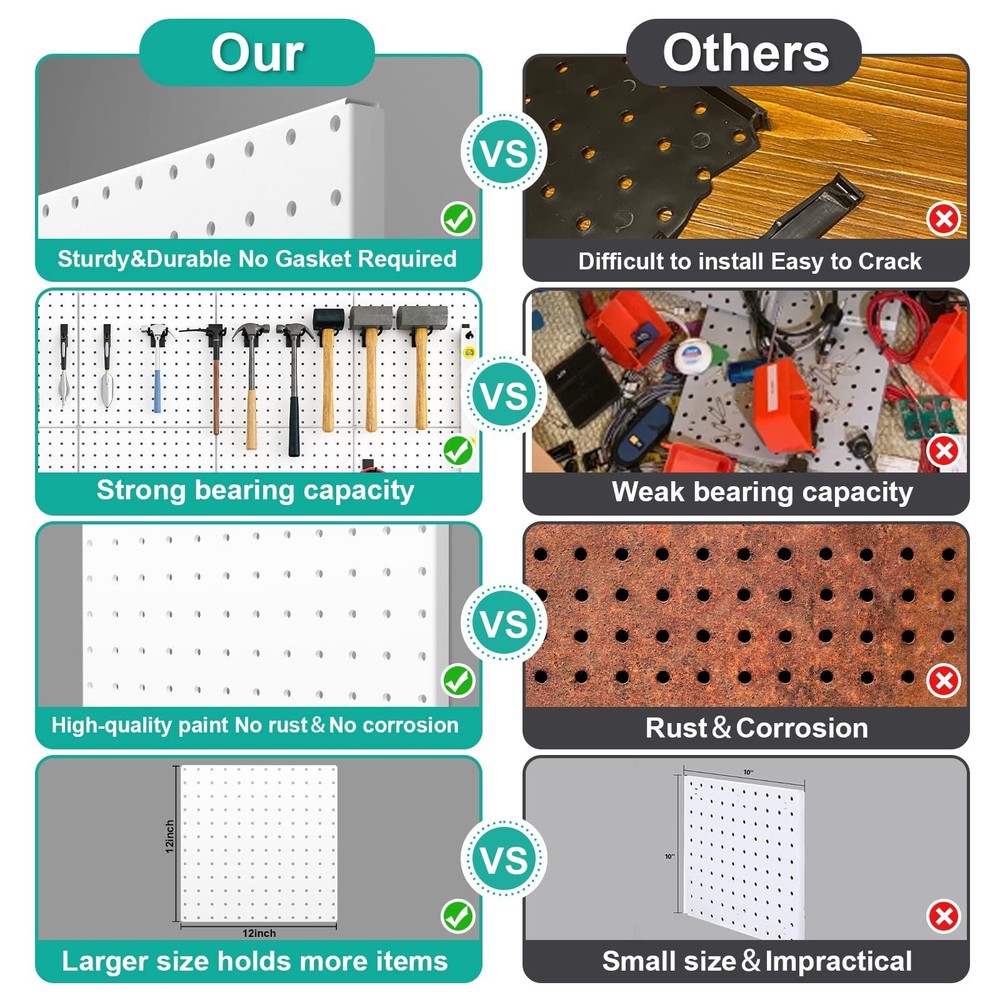 Peg Board, 6 Pack Metal Pegboard Panels White Pegboards Wall Organizer with B...