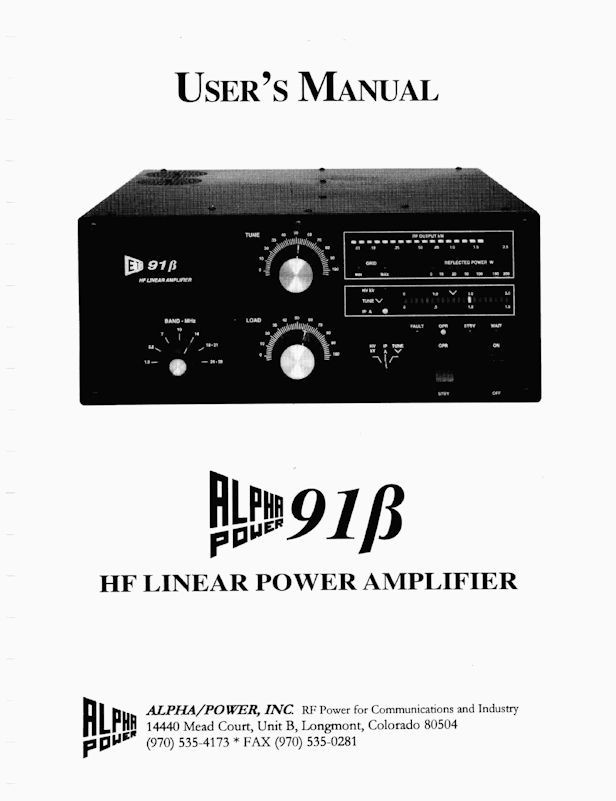 ALPHA 91B AMPLIFIER INSTRUCTION MANUAL