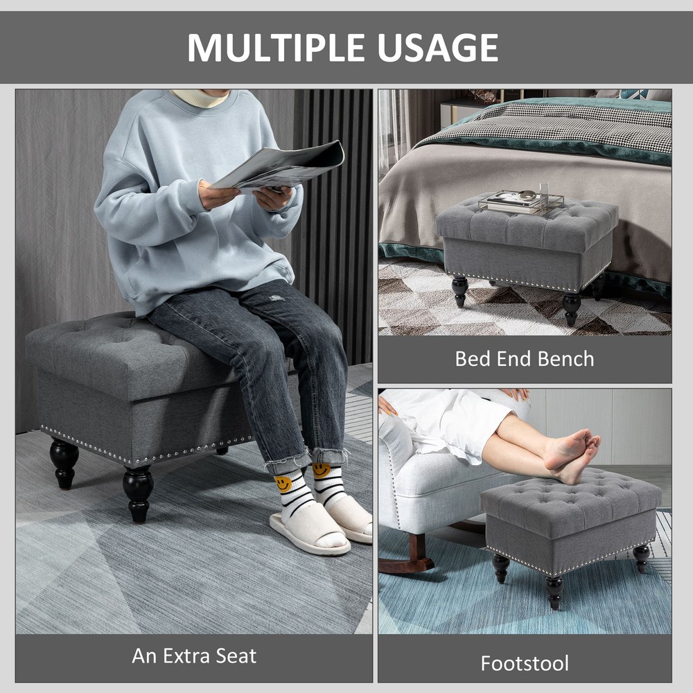 25" Storage Ottoman with Removable Lid, Button Tufted Fabric Footrest Bench