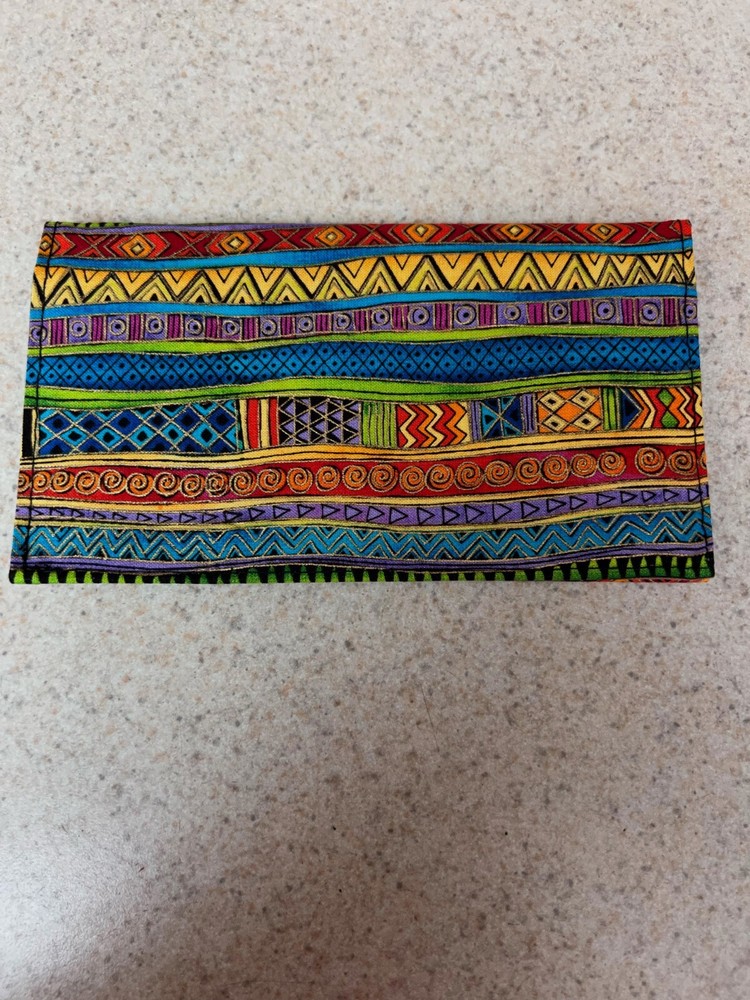 Soft Cotton Fabric Checkbook - Handmade - Colorful Aztec Stripe Design - Bright