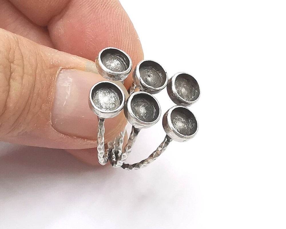 Ring Blank Setting Base Cabochon Bezel Antique Silver Plated Brass 6mm G26174