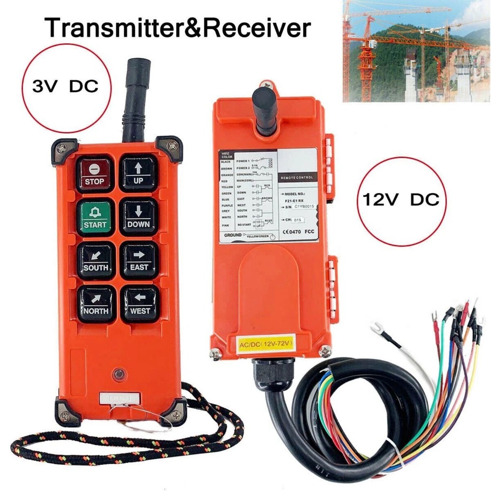 100M Transmitter+Receiver 12-72V Wireless Remote Control For Hoist Crane