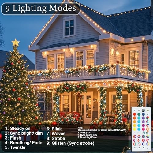 Color Changing Christmas String Lights with Clear wire, RGB with Remote