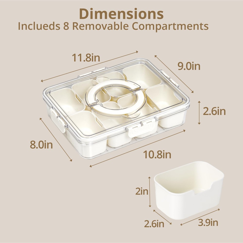 Zaboro 4 Packs Snackle Box Container with 8 Compartments, Clear Divided Serving