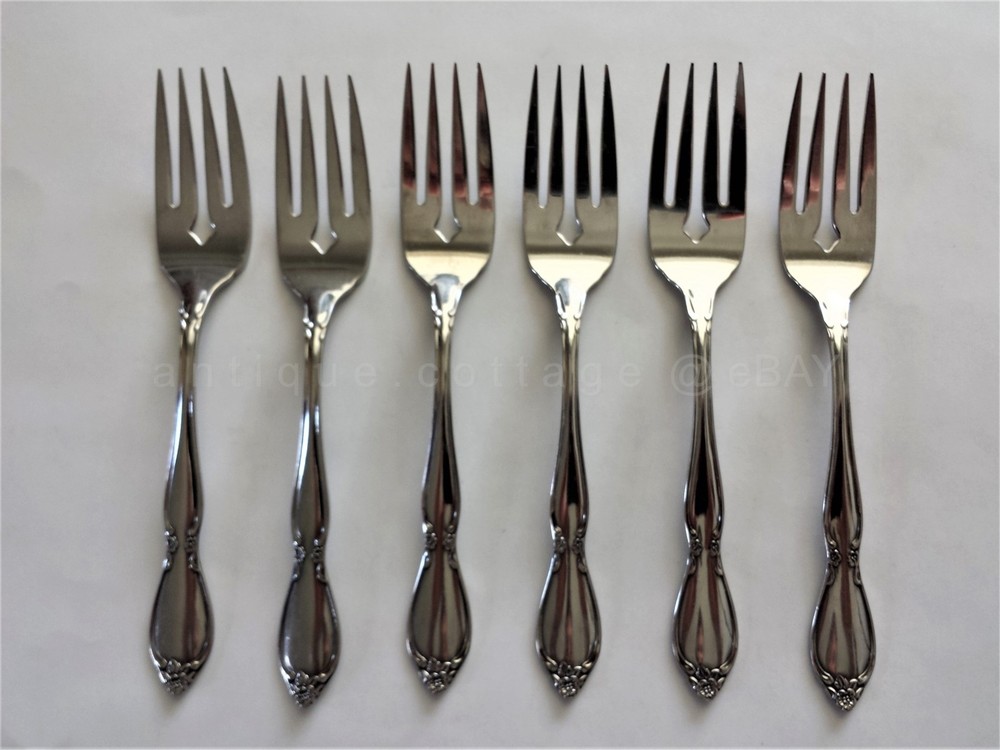vintage 1881 ROGERS STAINLESS FLATWARE CHATELAINE 6 salad forks