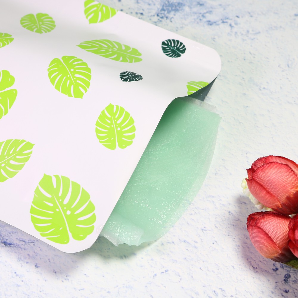 Flat Matte Green Leaf Patterned Design Open-Top Heat-Sealable Packaging Pouches