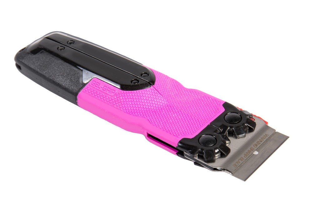 Folding Razor Blade Scraper with Locking Handle, Includes 10 T10 Blades, Pink