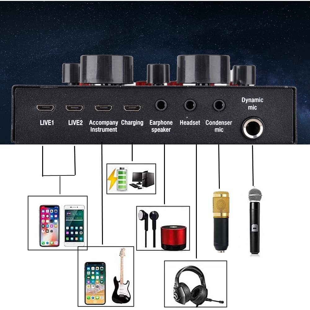 Podcast Equipment Bundle BM-800 Mic Audio Interface Voice Changer Studio Package