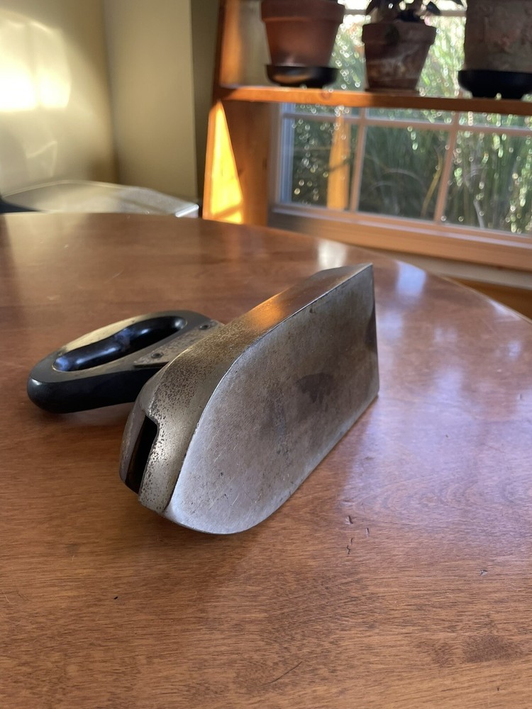 SAD IRON WITH WOOD HANDLE, MARKED GEBE (J)
