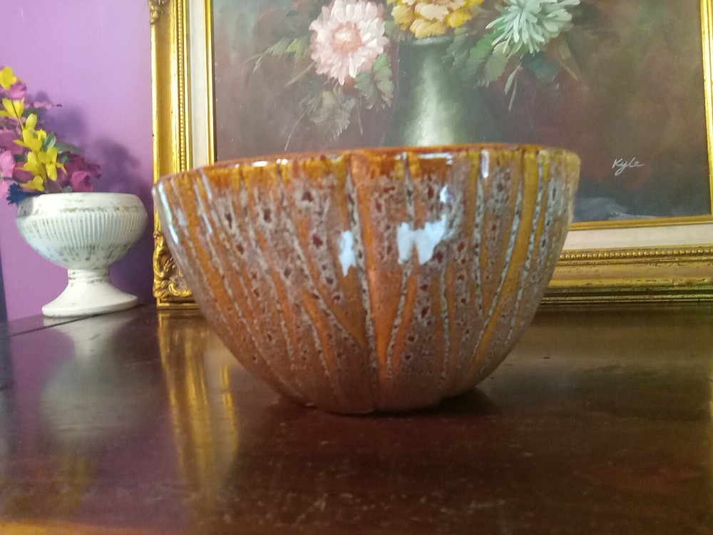 Vintage Brown Drip Glazed 7" Stoneware Pottery Planter