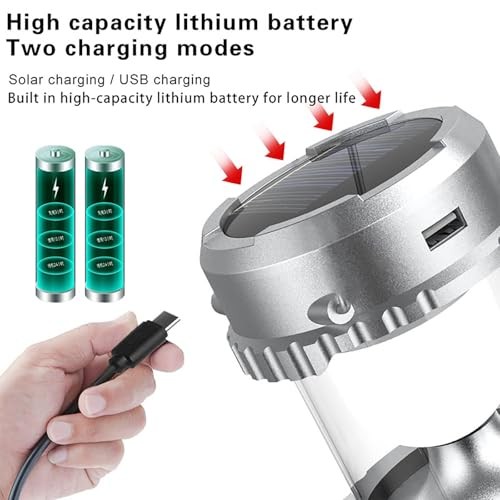 Camping Lantern with Fan, Flashlight Lantern Collapsible-USB Silver