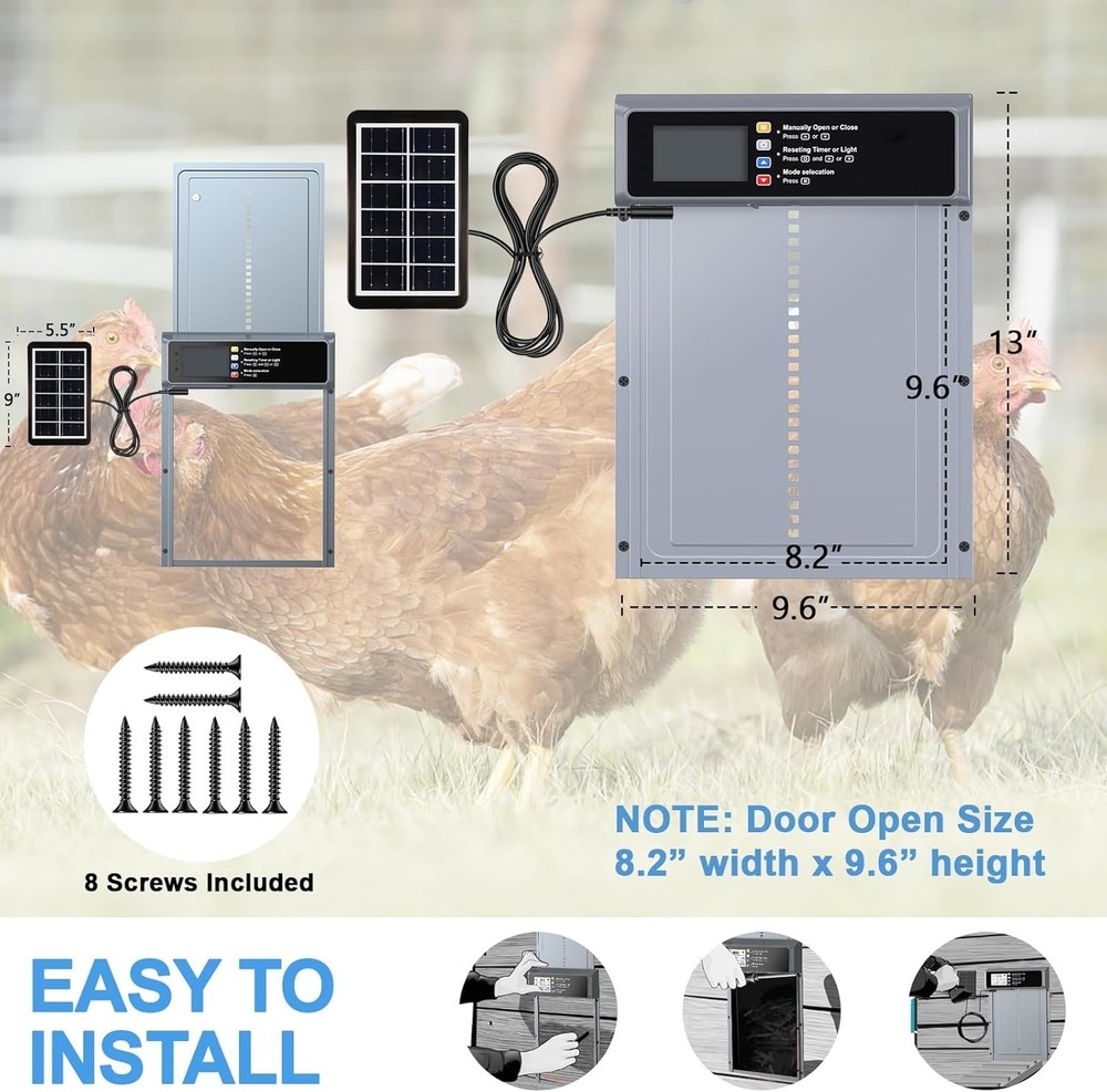 Efficient Remote-Controlled Chicken Coop Door - Solar Powered with LCD Display
